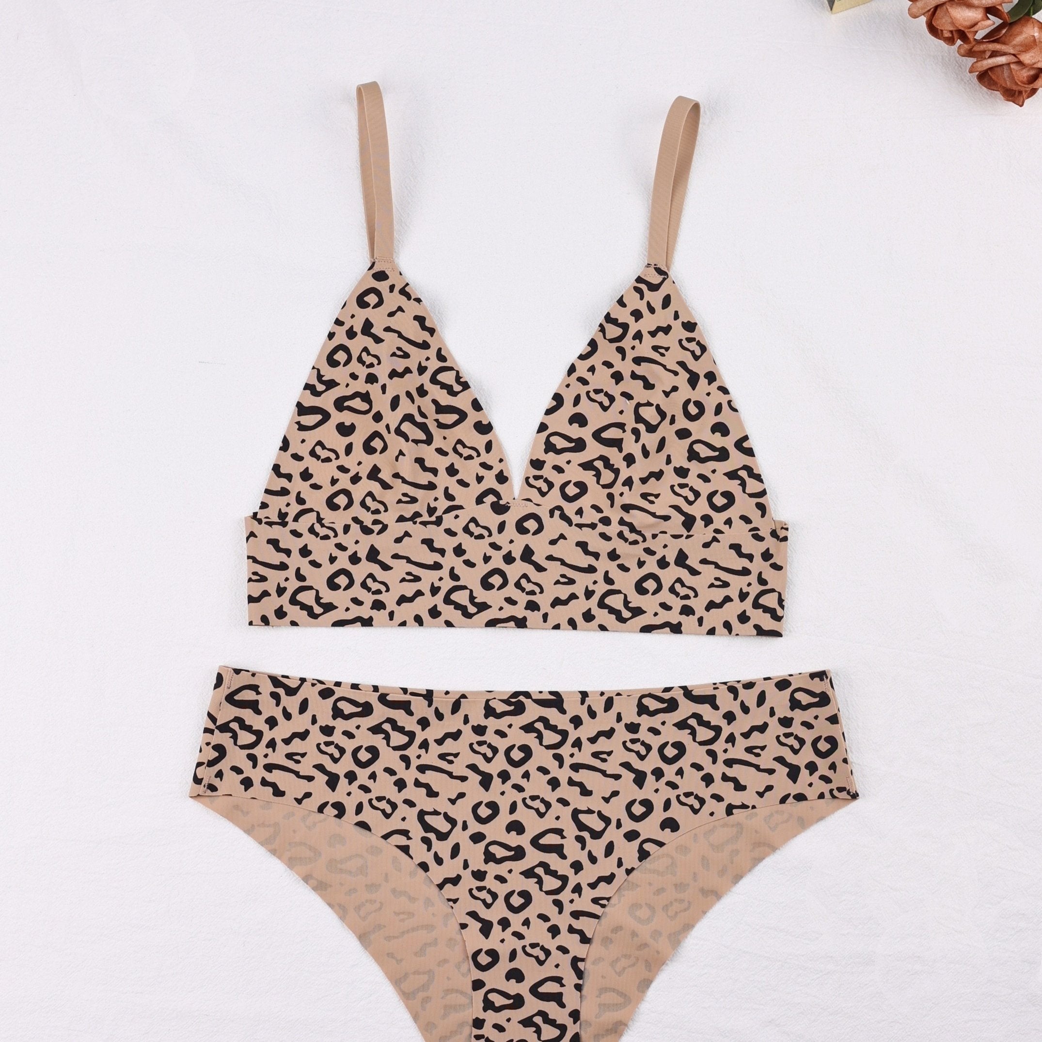 Leopard Print Seamless Bra & Panties Lingerie Set