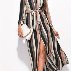 Striped Print Long Sleeve Shirt Dress