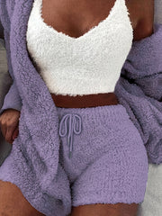 Cozy Pajama Set with Robe, Tank Top, and Shorts