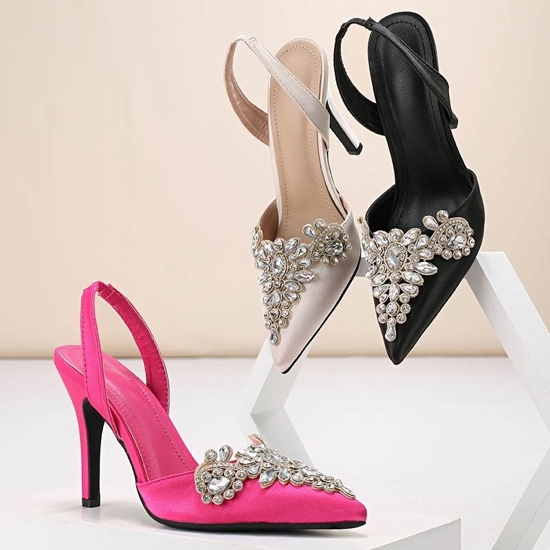 Women's Rhinestone Pointed Toe High Heels Stiletto Sandals
