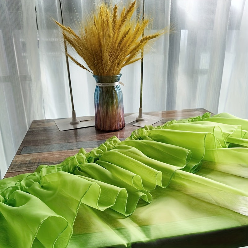 Green Double Layer Tulle Short Roman Curtain for Kitchen Bay Window