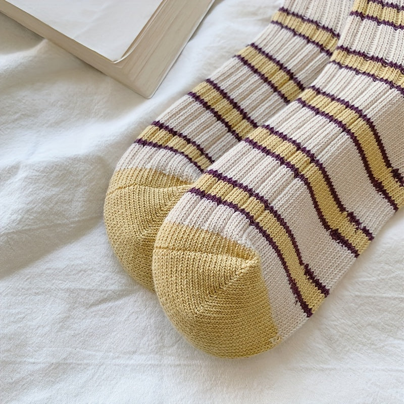 3 Pairs Colorblock Striped Socks - Women's Stockings