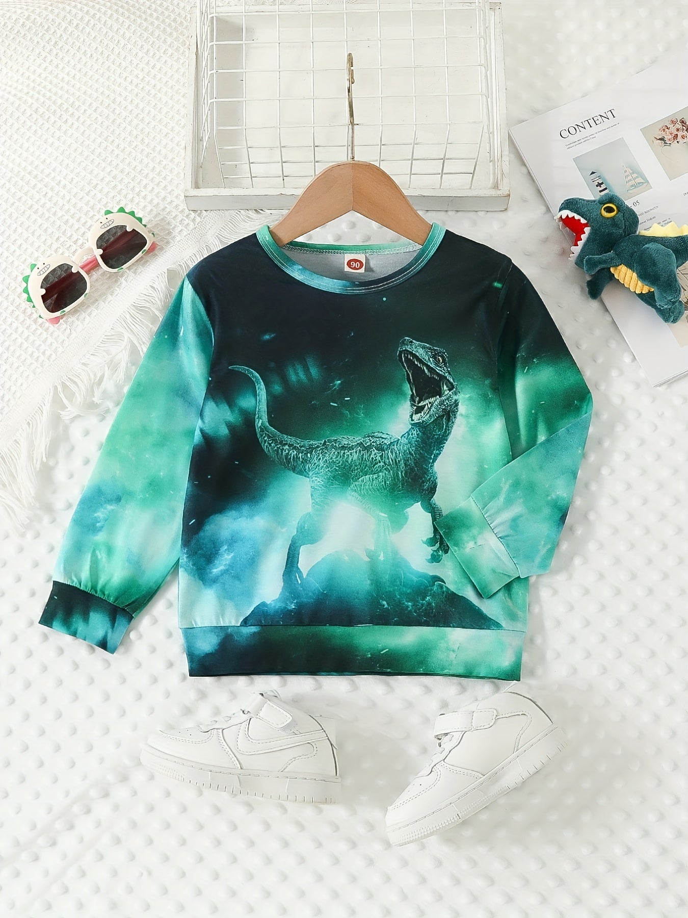 Boys' Dino Print Crew Neck Sweatshirt for Fall/Winter