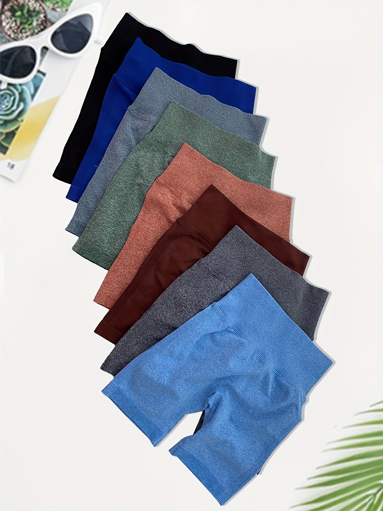 High Waisted Yoga Shorts For Women - 8pcs Solid Sports Shorts