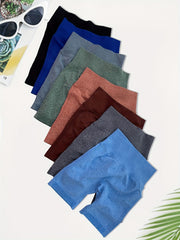 High Waisted Yoga Shorts For Women - 8pcs Solid Sports Shorts