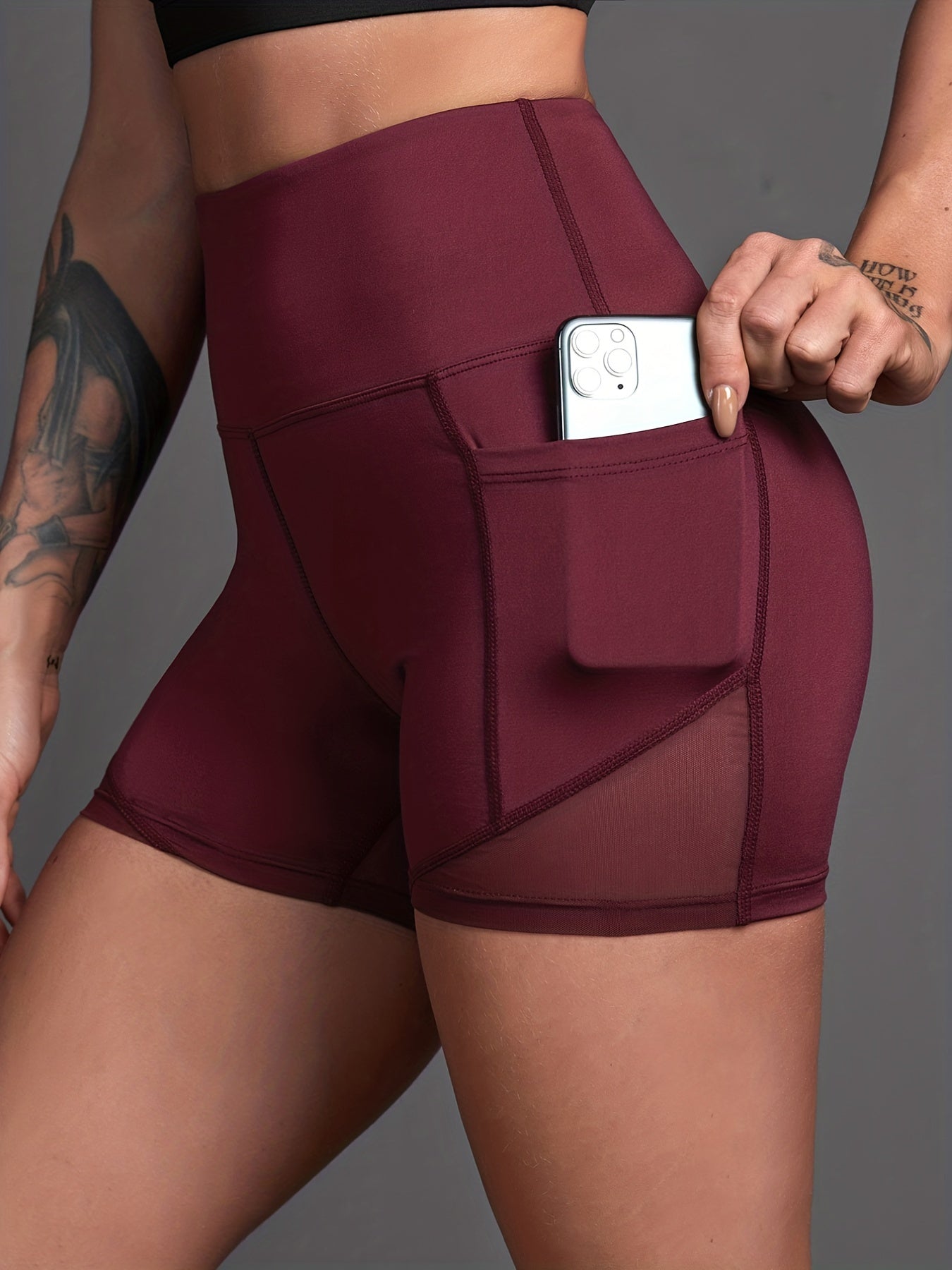 High Waist Mesh Insert Yoga Sports Shorts With Pocket Women's Activewear
