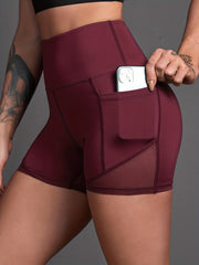 High Waist Mesh Insert Yoga Sports Shorts With Pocket Women's Activewear