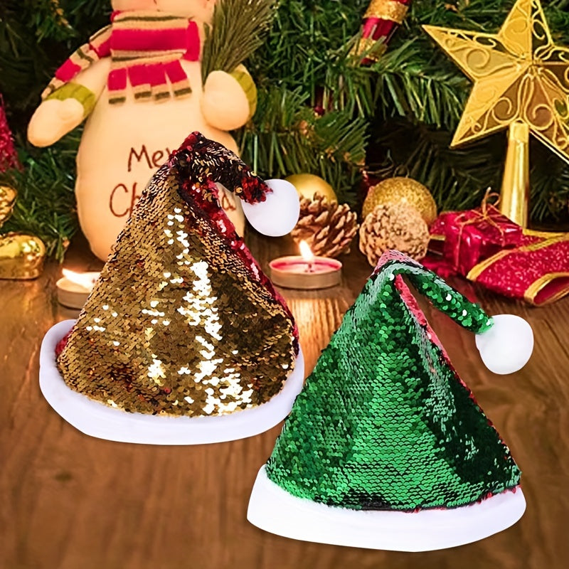 Reversible Sequin Santa Hats Glitter Sparkle Flip Up Sequin Hats