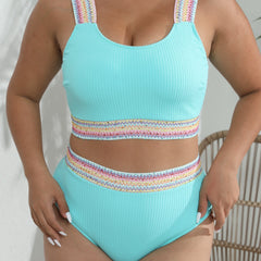 Sporty Bikini Set Women's Plus Ribbed Knit Swimsuit Two Piece Set