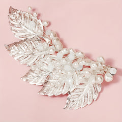 Faux Pearl Metal Leaf Hair Clip Side Clip Prom Party Hair Accessories