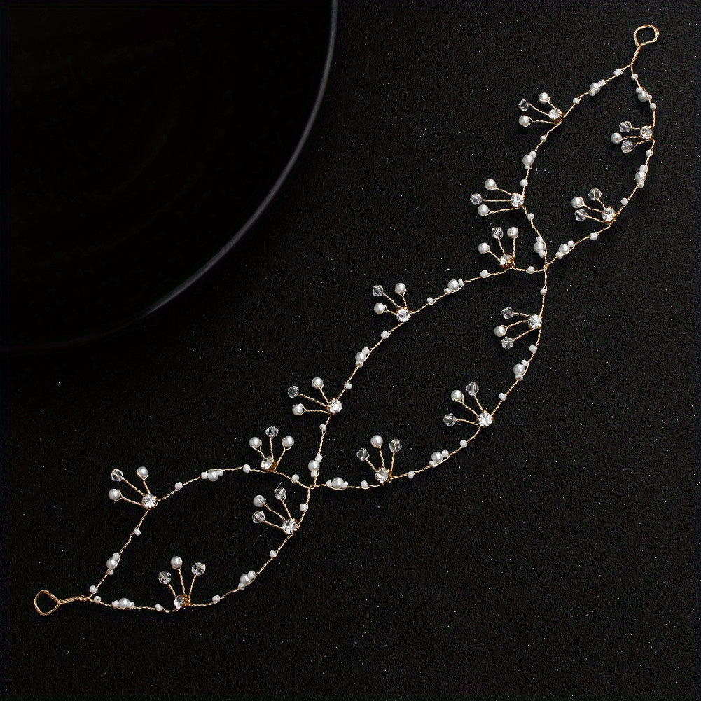 Faux Pearl Hair Chain Crystal Cross Hair Band