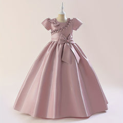 Girl's Satin Big Bowknot Maxi Evening Dress
