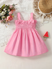 Girls Shirred Bow Puffy Cami Dress For Summer Holiday Party