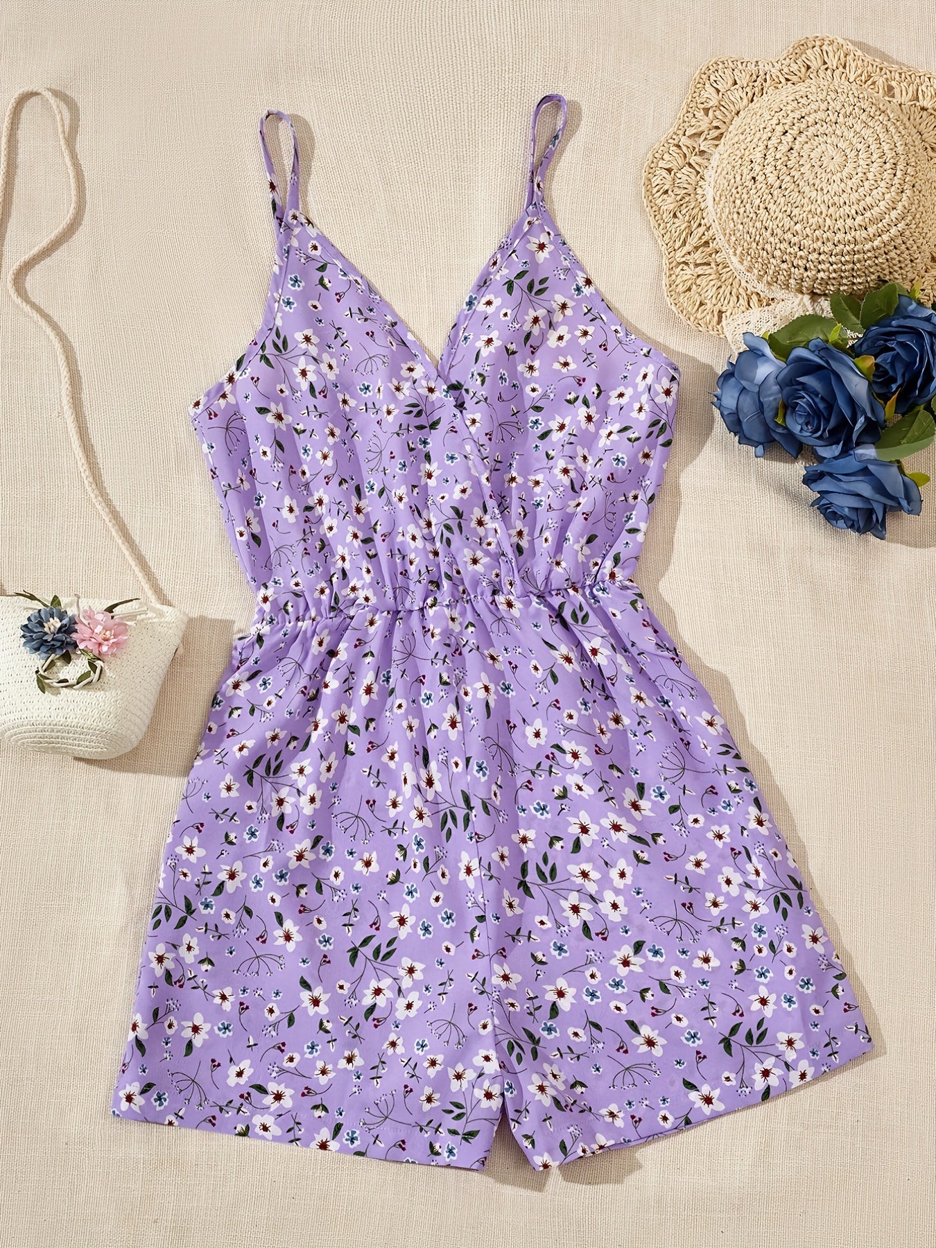 Floral V Neck Romper Cami Jumpsuit for Women