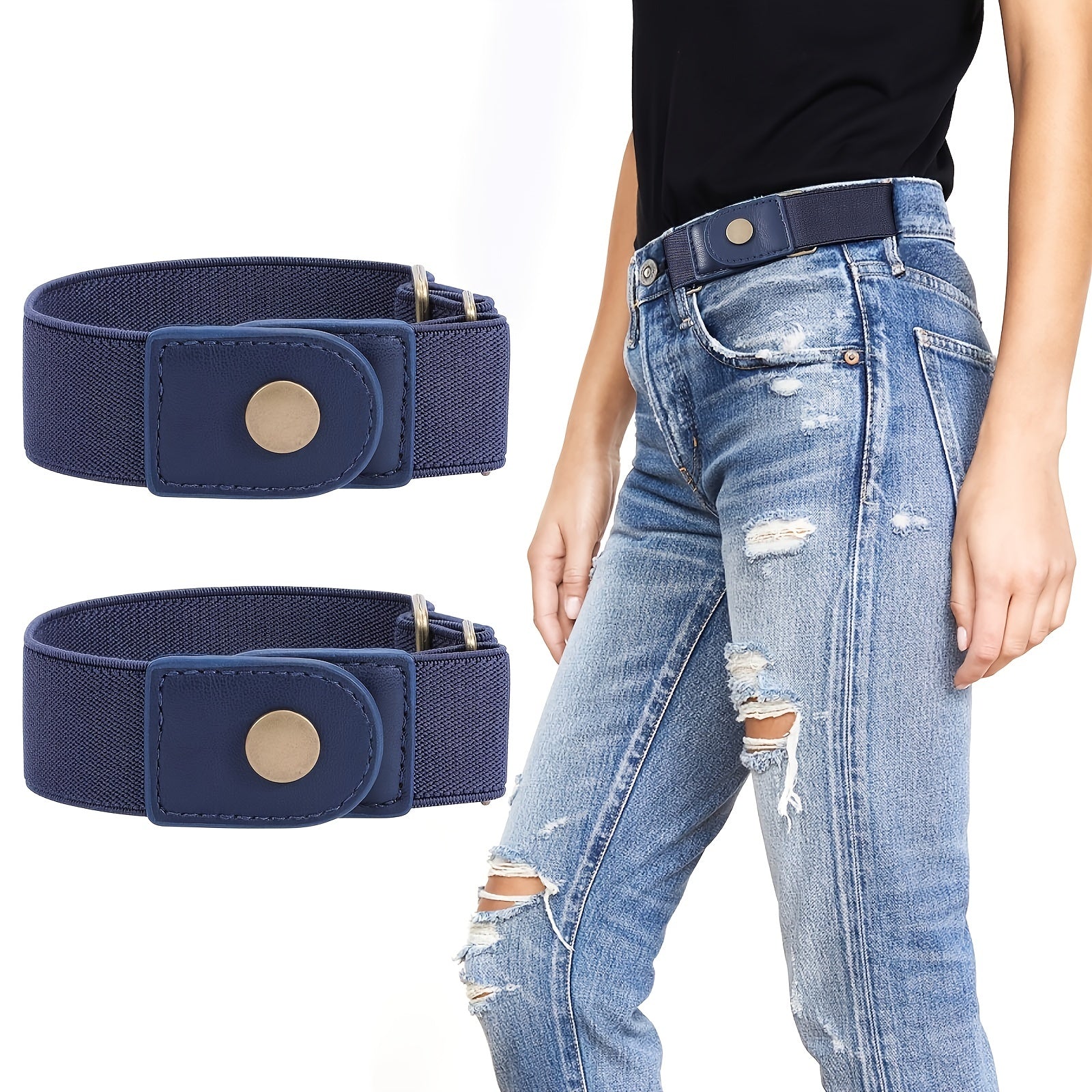 2 Pcs Men's Non Buckle Elastic Belts