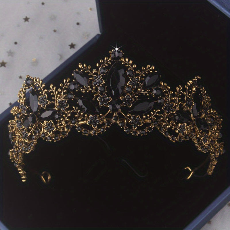 Baroque Style Crystal Crown Earrings Necklace Set