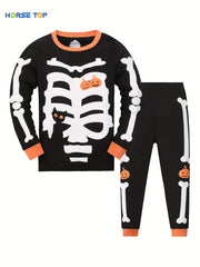 Kid's Skeleton Reflective Pattern PJ Set Halloween Loungewear