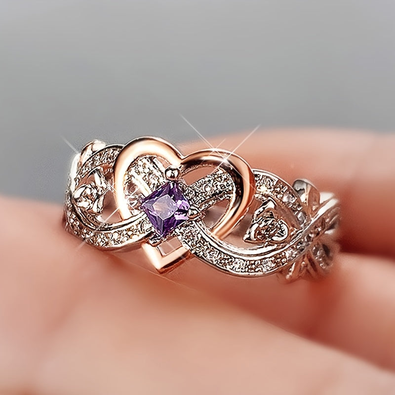 Purple Sapphire Heart Two Tone Engagement Wedding Ring