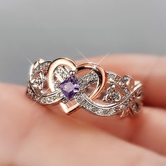 Purple Sapphire Heart Two Tone Engagement Wedding Ring