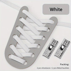 Elastic No Tie Shoelaces With Metal Buckles Quick Lazy Metal Lock Shoe Strings