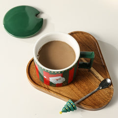 338ml Christmas Ceramic Mug with Lid, Coffee Cup for Camping & Travel
