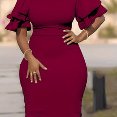 Ruffle Trim Round Neck Bodycon Dress