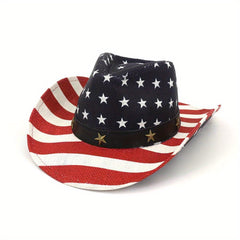Vintage Flag Cowboy Hat Classic Western Style Sun Hat Unisex Straw Cowgirl Hat