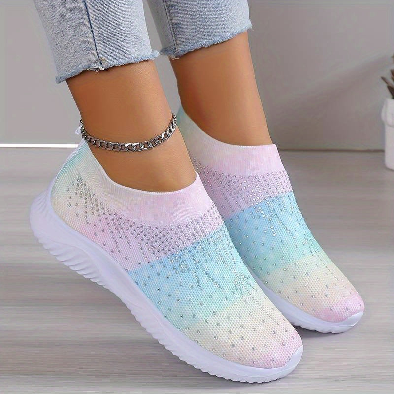 Women's Rainbow Sock Shoes Casual Rhinestone Slip On
