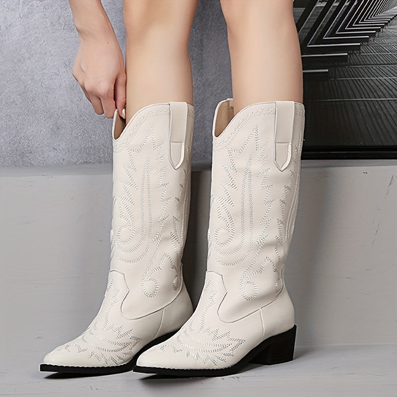 Embroidered Equestrian Sport Boots Faux Leather High Boots