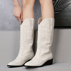 Embroidered Equestrian Sport Boots Faux Leather High Boots