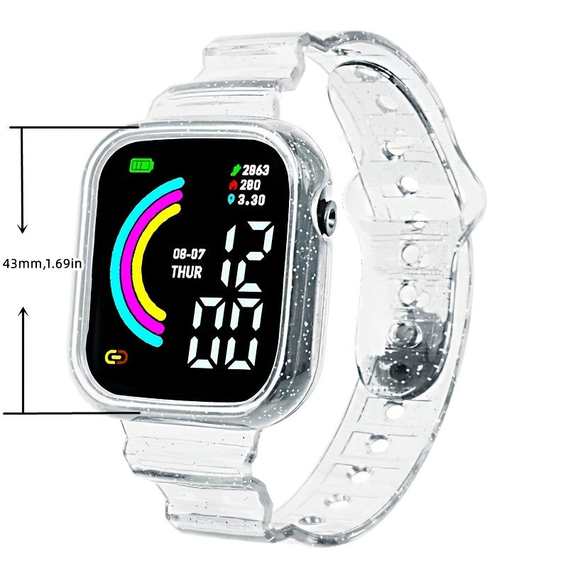 Large Screen Rainbow LED Square Electronic Watch For Students