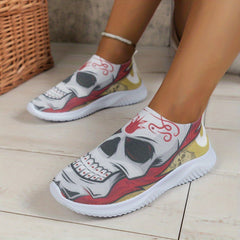 Women's Halloween Skull Knit Sock Shoes Lightweight Slip On Sneakers
