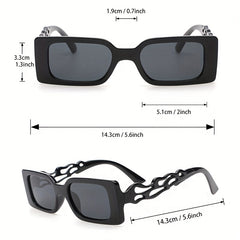 Y2K Flame Hollow Temple Rectangle Sunglasses UV400