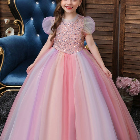 Girls Sequin Mesh Princess Skirt Ball Gown
