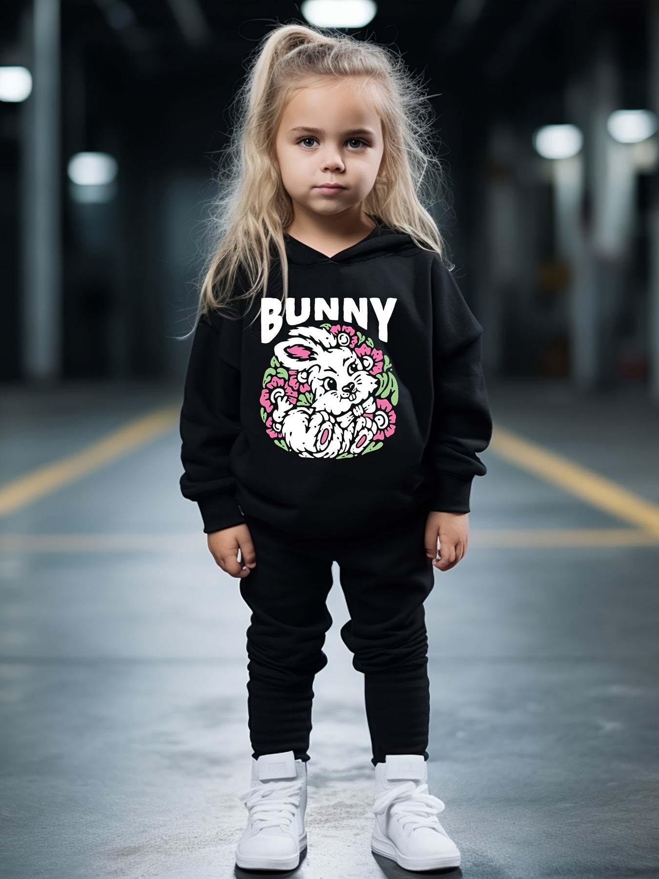 OERYUI Kids Bunny Print Activewear Set - Hoodie & Pants