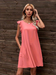 Ruffle Trim Midi Dress with Pockets Women's Clothing