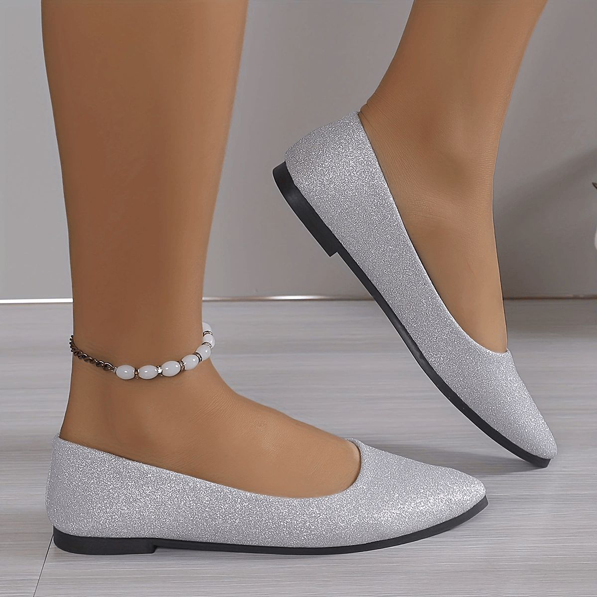 Women's Bling Ballet Flats Pointed Toe Glitter Soft Sole Slip On Shoes
