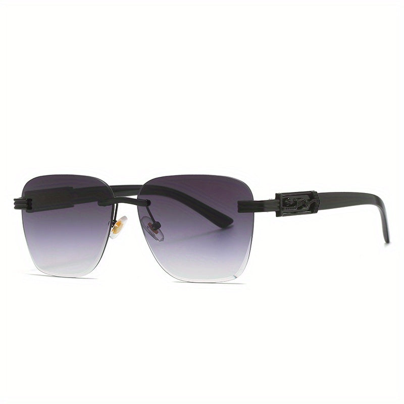 Ombre Lens Rimless Sunglasses Metal Leopard Decor UV400