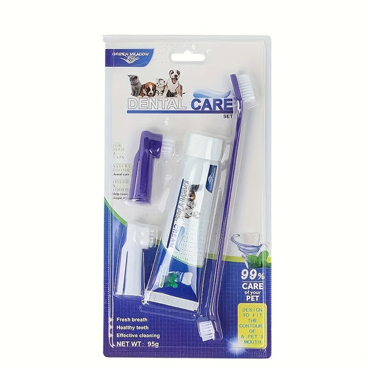 Pet Cleaning Set: Dog Toothpaste, Double-Headed Toothbrush, Finger Cover Brush