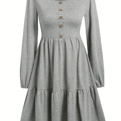 Solid Long Sleeve Smock Dress