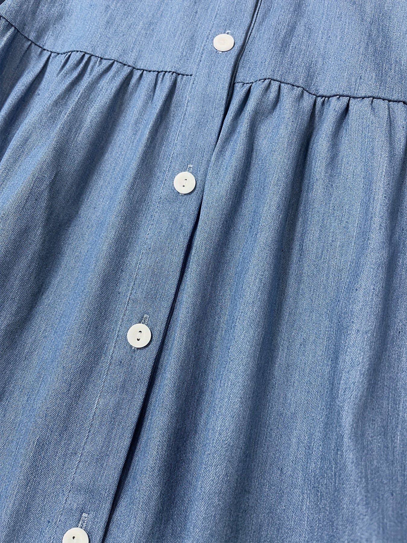 Solid Button Up Long Sleeve Denim Shirt Dress