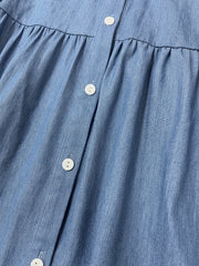 Solid Button Up Long Sleeve Denim Shirt Dress