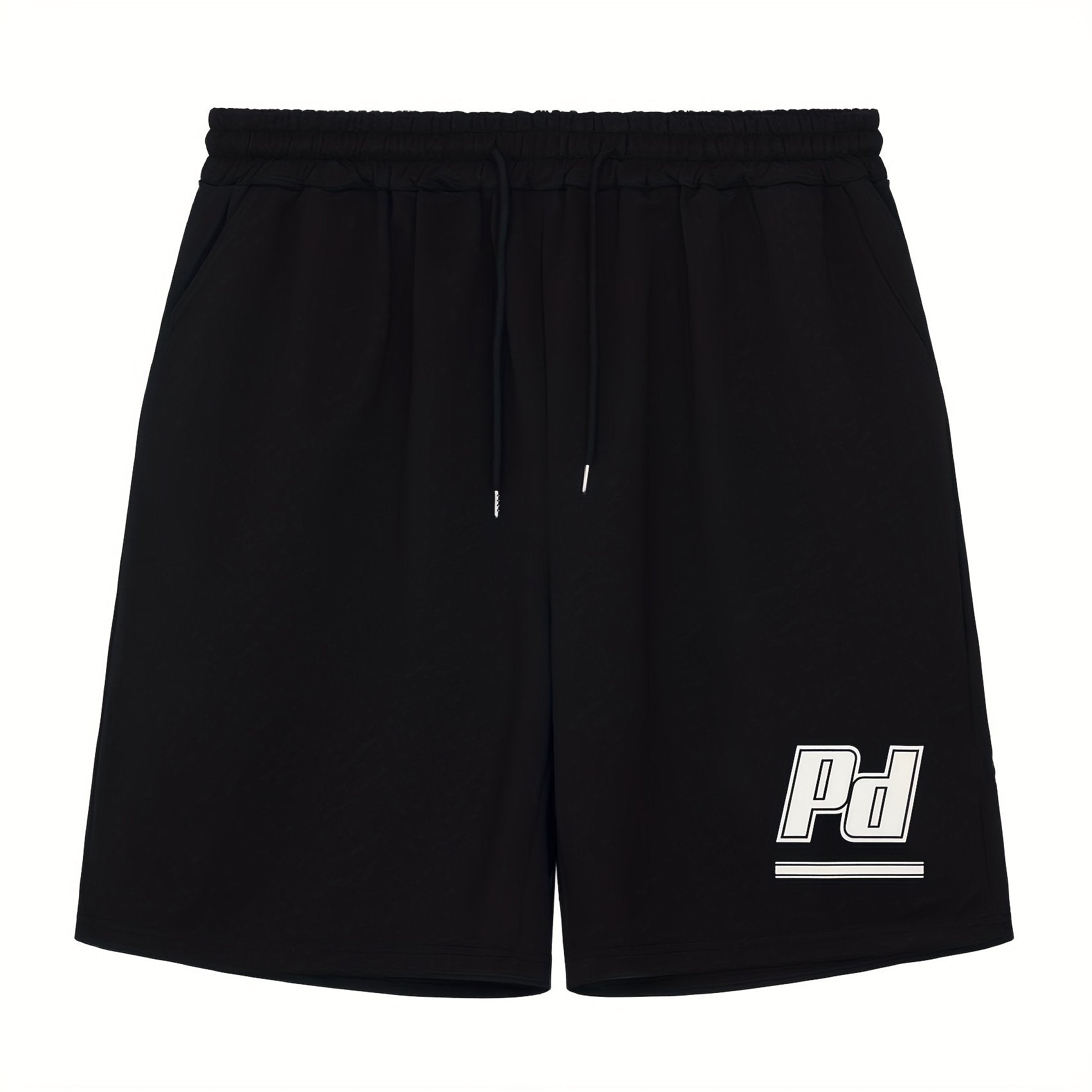 Men's Letter Print Drawstring Shorts Active Stretch Breathable Moisture Wicking