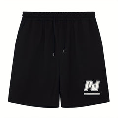 Men's Letter Print Drawstring Shorts Active Stretch Breathable Moisture Wicking