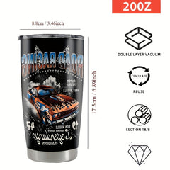 590ml Car Print Stainless Steel Water Cup Double Layer Leakproof