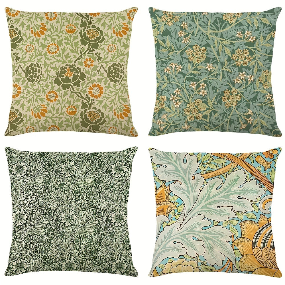 Bohemian Flowers Leaves Print Pillow Case Yellow Green 100% Polyester