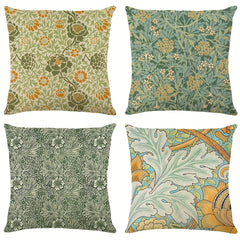 Bohemian Flowers Leaves Print Pillow Case Yellow Green 100% Polyester