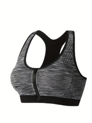 Women's Zipper Front Sports Bra Fitness Running Yoga Bra