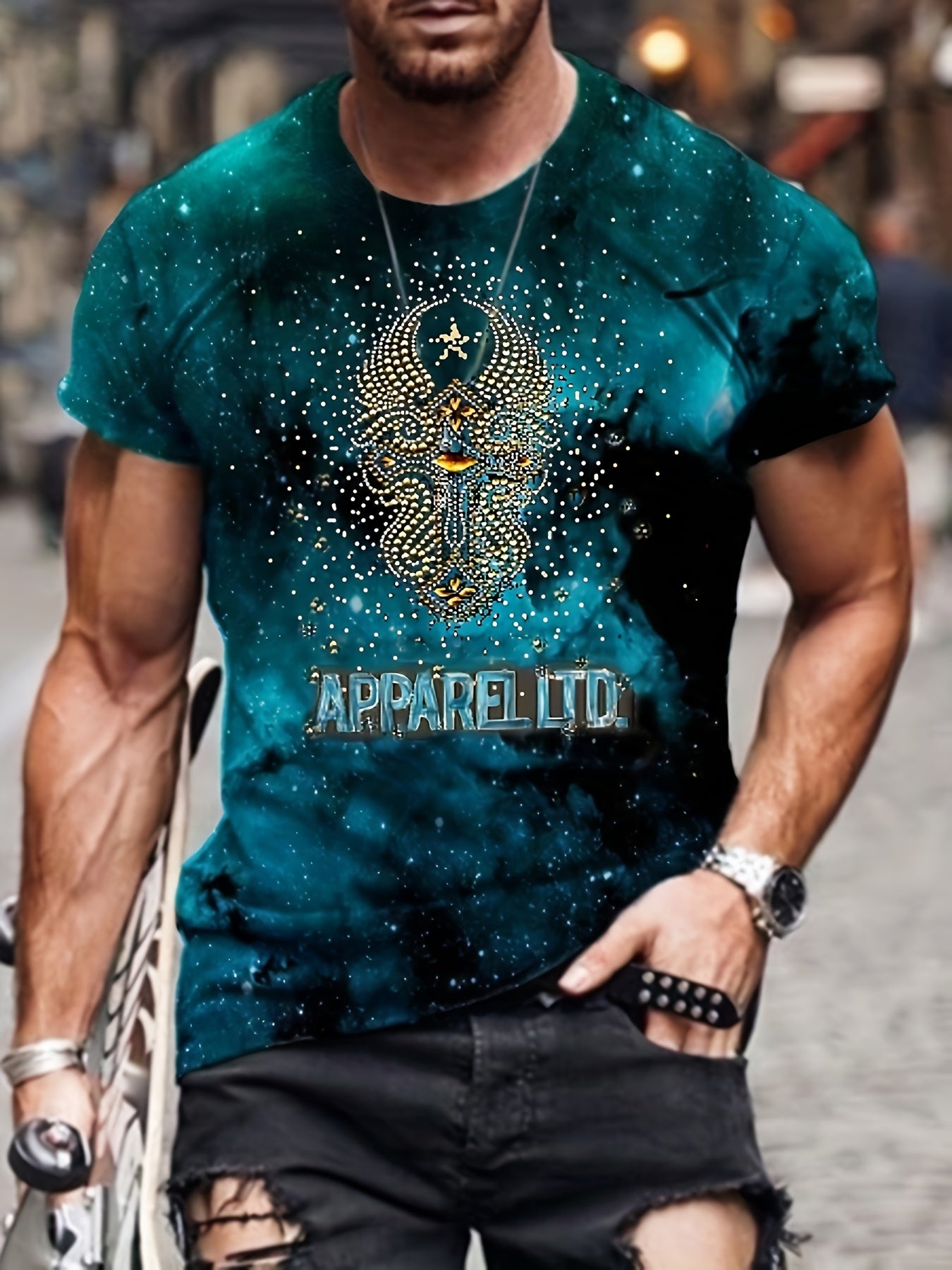 Men's Allover Print Sports T-shirt for Summer