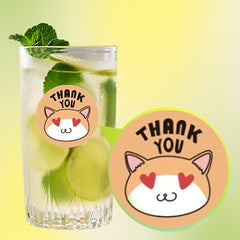 Cat Cartoon Thank You Stickers 500 Sheets 8 Patterns